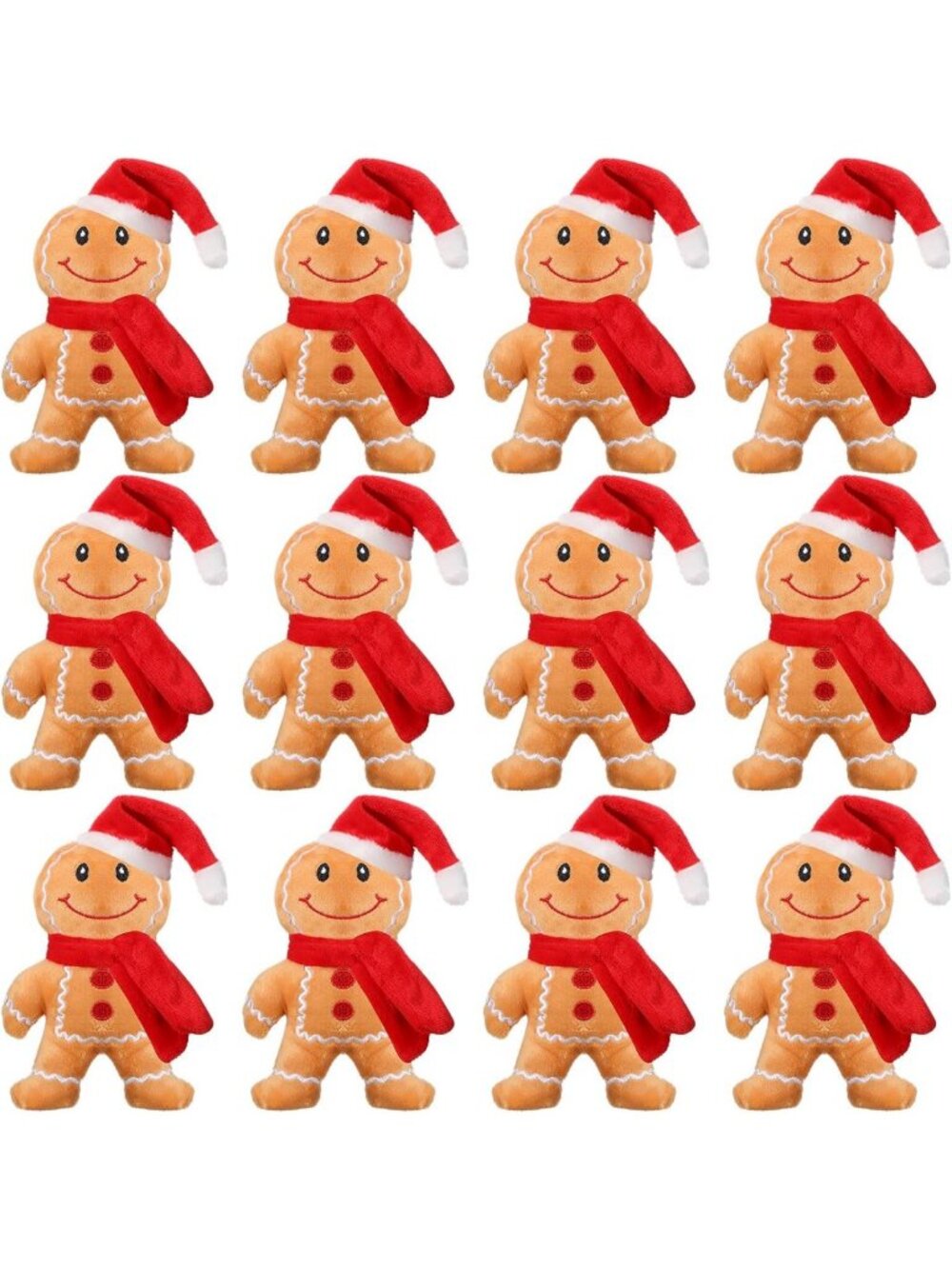 12 Pcs Christmas Plush Gingerbread Stuffed Toys - Cute Holiday Decor, 6" Xmas